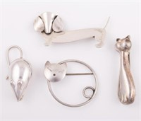 (4) FAUSING & BEAU DESIGNER ANIMAL BROOCHES