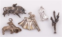 (5) STERLING BULL RIDING CHARMS