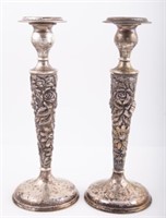 PAIR STIEFF STERLING REPOUSSE CANDLESTICKS