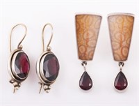 STERLING PIERCED EARRINGS with RED STONES