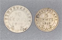 1917 Newfoundland 10 Cent-1943 5 Cent Pieces