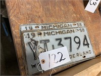 (2) License Plates Michigan 1958