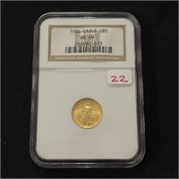 1986 Fine Gold $5 Coin - 1/10th oz.- Graded  MS 69