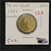 1986 Fine Gold Canadian $10 1/4oz Coin