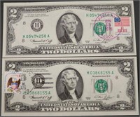 2- 1976 $2 Bills w/ 13 Cent Stamps
