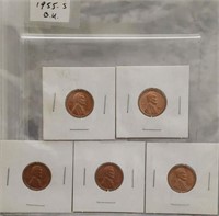 5- 1955-S Lincoln Pennies
