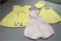 Hand knit baby items - pink & yellow