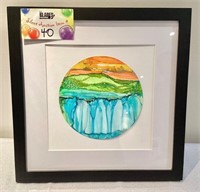 Framed Alcohol Ink painting - *Waterfalls*