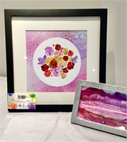 2 framed Alcohol Ink paintings - pinks & purples