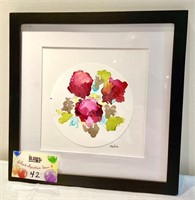 Framed Alcohol Ink painting - red flowers