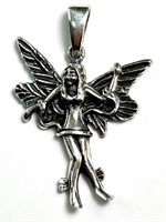Solid Large Sterling Fairy Pendant