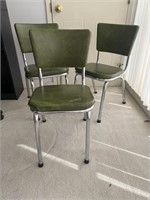Three green vinyl and chrome chairs FL