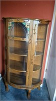 Stain glass oak bow glass curio cabinet  - FL