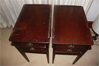 ANTIQUE 2 DRAWER SIDE TABLES PAIR (TIMES MONEY)