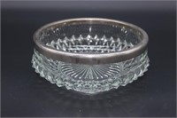 SMALL CUT CRYSTAL BOWL WITH SILVER RIM