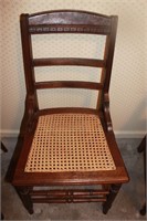 ANTIQUE CARVED WOOD CANE CHAIR