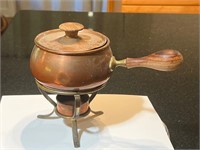 VTG Mid-century Copper Wood Handled Fondue Set