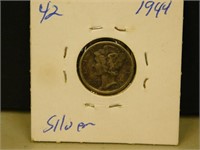 1944 US Mercury Silver 10 Cent Coin