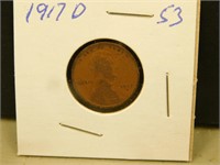 1917 D  US Wheat One Cent Coin