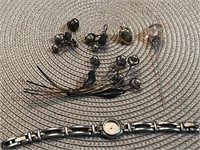 Costume jewelry lot fossil watch brooch and more