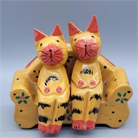 WOOD HAND CARVED LOVE SEAT CATS FROM BALI