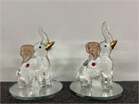 2 Glass Elephant Figures