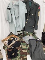 Military uniforms,  patches and pins.  Look at
