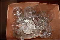 BOX LOT OF MISMATCHED CHINA AND GLASSES