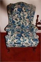 BLUE FLORAL WINGBACK CHAIR (AS IS)