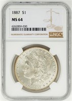 Coin 1887 Morgan Silver Dollar, NGC-MS64