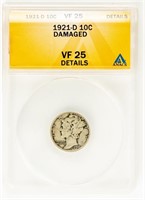 Coin 1921-D Mercury Dime, ANACS-Damaged, VF-25