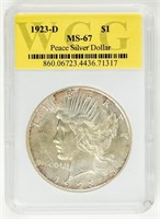 Coin 1923-D Peace Dollar, WCG- MS67