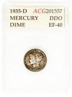 Coin 1935-D Mercury Dime ACG-DDO, EF-40