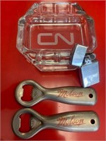 Vintage CN Ashtray, Zippo, Molson Openers