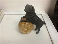 Cast Iron Pug on Glass Ball Paperweight