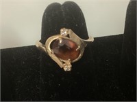 14K Gold Ring,Stone & 2 Small Diamonds,3 Grams