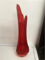 22" Tall Art Glass Red Swung Vase