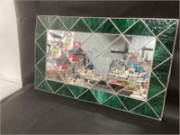 Stain Glass with Interior Mirror,28.5 by 17"