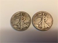 1943 D & 1946 P Walking Silver Half Dollar