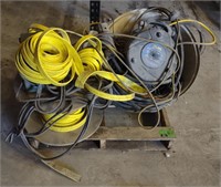 Pallet w/ Cable Wire, Hose Reel, Electrical Box,