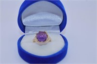 14 K YELLOW GOLD LADIES AMETHYST GEMSTONE RING