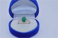 10 K WHITE GOLD EMERALD & DIAMOND RING