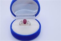 NATURAL BURMA RUBY & DIAMOND 10 K WHITE GOLD RING