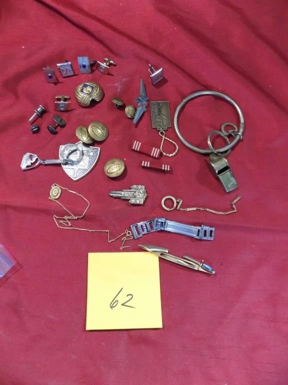 MIsc pins brass whistle | Live and Online Auctions on HiBid.com