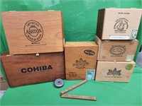 6 wood cigar boxes, Stanley folding ruler No. 68