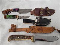4 Knife lot 1 KA-BAR,  3 knives with leather