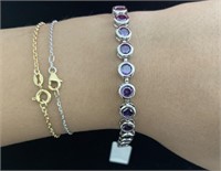 Diamond Simulated Purple Silvertone Bracelet