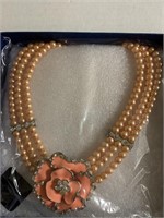 Peach pearl, Austrian crystal, enameled