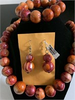 Orange wooden beads bracelet & earrings