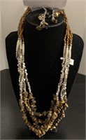 Brown seed bead stainless steel earrings& necklace
